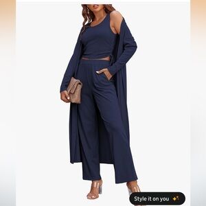 Deep Blue Women's pant, top and duster set